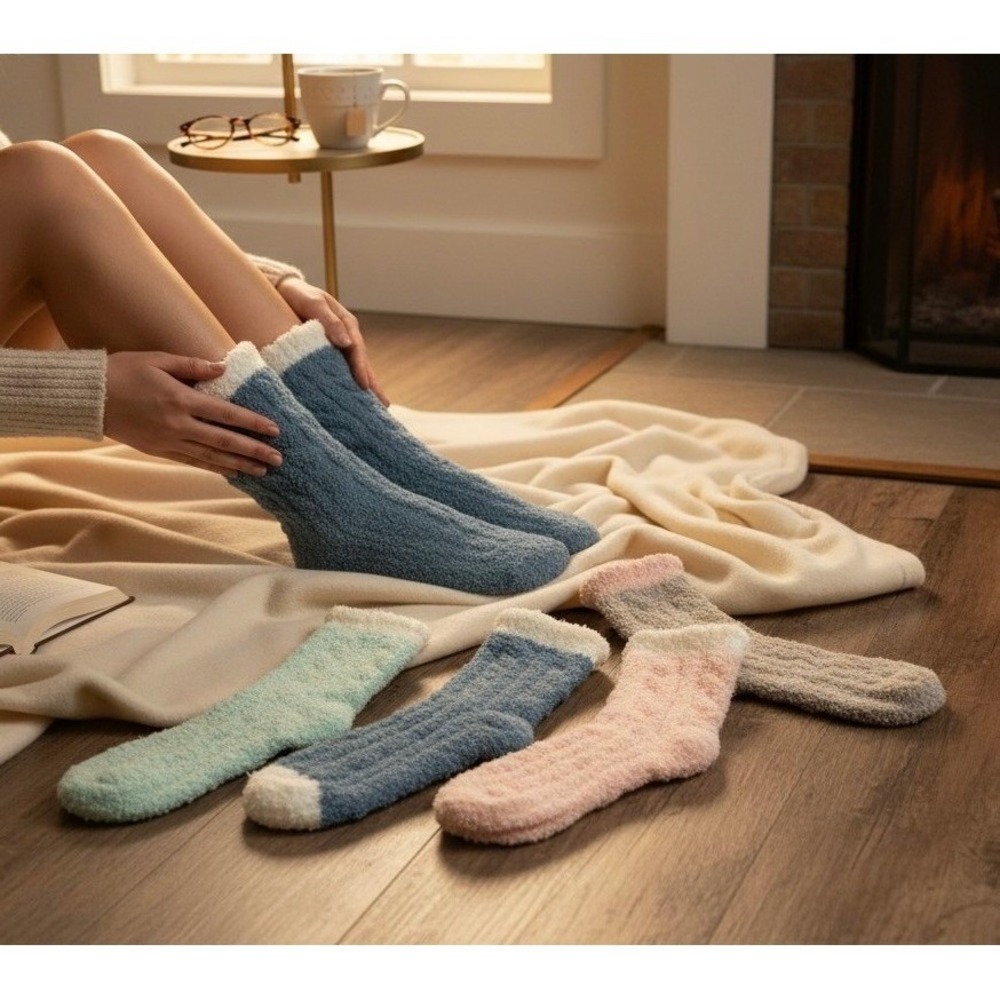 Fashion Fuzzy Thick Winter Socks One Size Colorful Pastel Bright 6 PACK‎ NEW - Picture 3 of 13